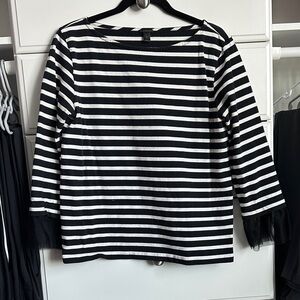 Chic Striped Long Sleeve Tulle sleeve Top